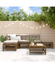 Salon de jardin 6 pcs avec coussins marron miel bois massif | Mobilier & Déco