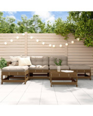 Salon de jardin 6 pcs avec coussins marron miel bois massif | Mobilier & Déco