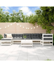 Salon de jardin 8 pcs avec coussins blanc bois massif | Mobilier & Déco