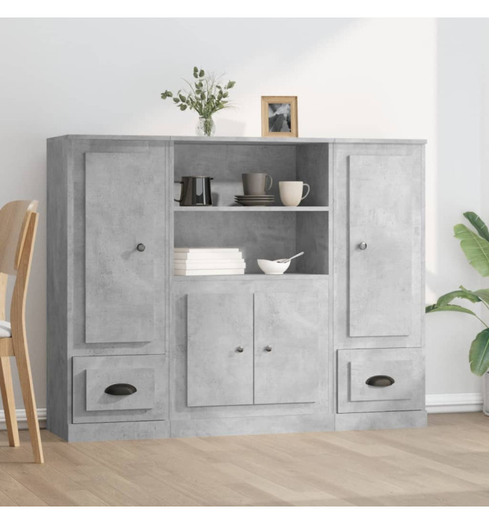 Buffets 3 pcs gris béton bois d'ingénierie | Mobilier & Déco