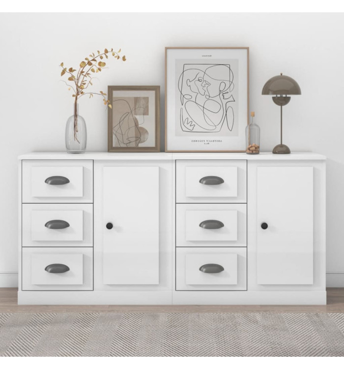 Buffets 2 pcs blanc brillant bois d'ingénierie | Mobilier & Déco