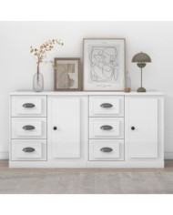 Buffets 2 pcs blanc brillant bois d'ingénierie | Mobilier & Déco