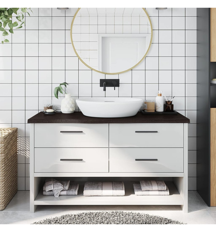 Comptoir de salle de bain marron foncé bois massif traité | Mobilier & Déco