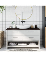 Comptoir de salle de bain marron foncé bois massif traité | Mobilier & Déco
