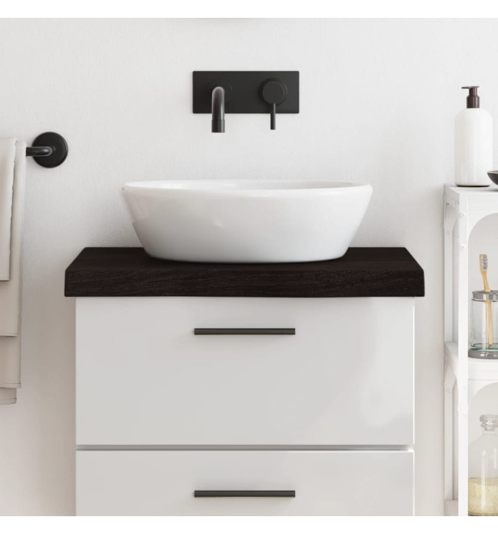 Comptoir de salle de bain marron foncé bois massif traité | Mobilier & Déco