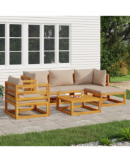 Salon de jardin 6 pcs avec coussins taupe bois massif | Mobilier & Déco