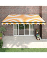 Auvent rétractable jaune et blanc 4x3 m tissu et aluminium | Mobilier & Déco