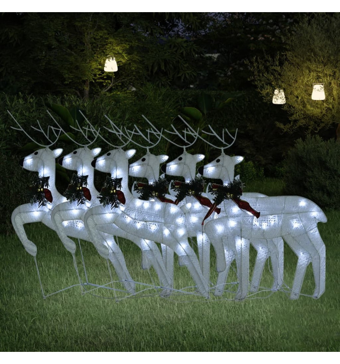 Rennes de Noël 6 pcs Blanc 120 LED | Mobilier & Déco