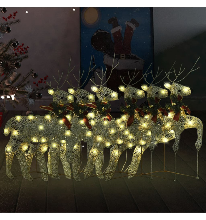 Rennes de Noël 6 pcs Doré 120 LED | Mobilier & Déco