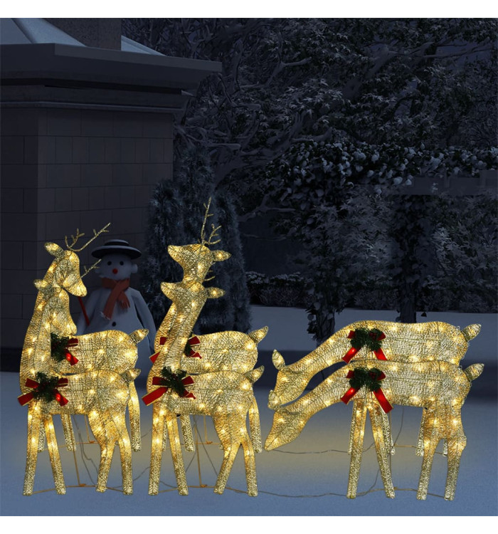 Rennes de Noël 6 pcs Doré Blanc chaud Maille | Mobilier & Déco