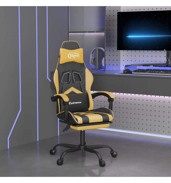 Chaise de jeu avec repose-pied Noir et doré Similicuir | Mobilier & Déco