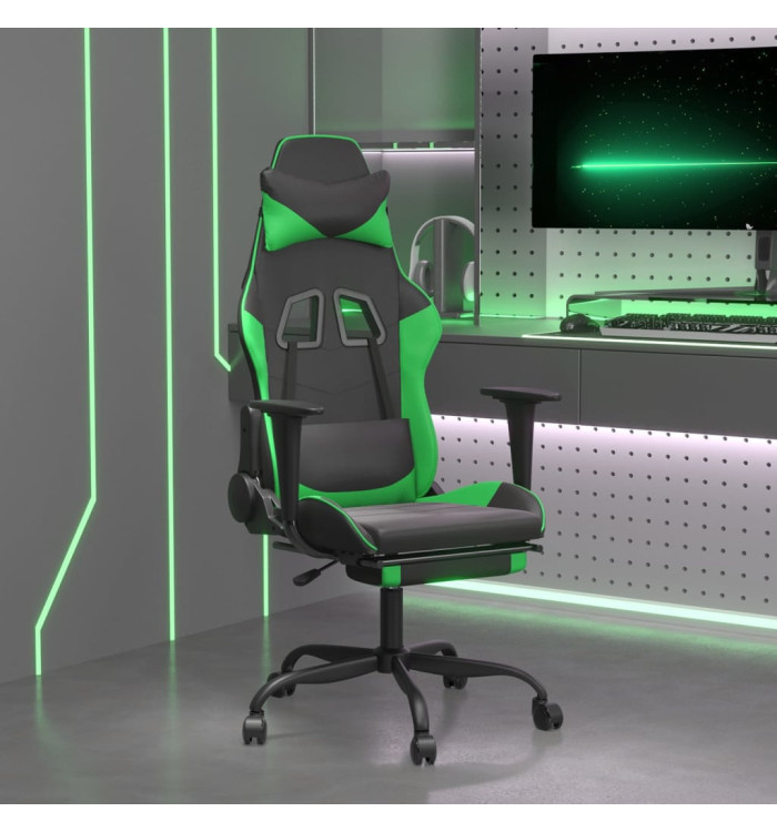 Chaise de jeu avec repose-pied Noir et vert Similicuir | Mobilier & Déco