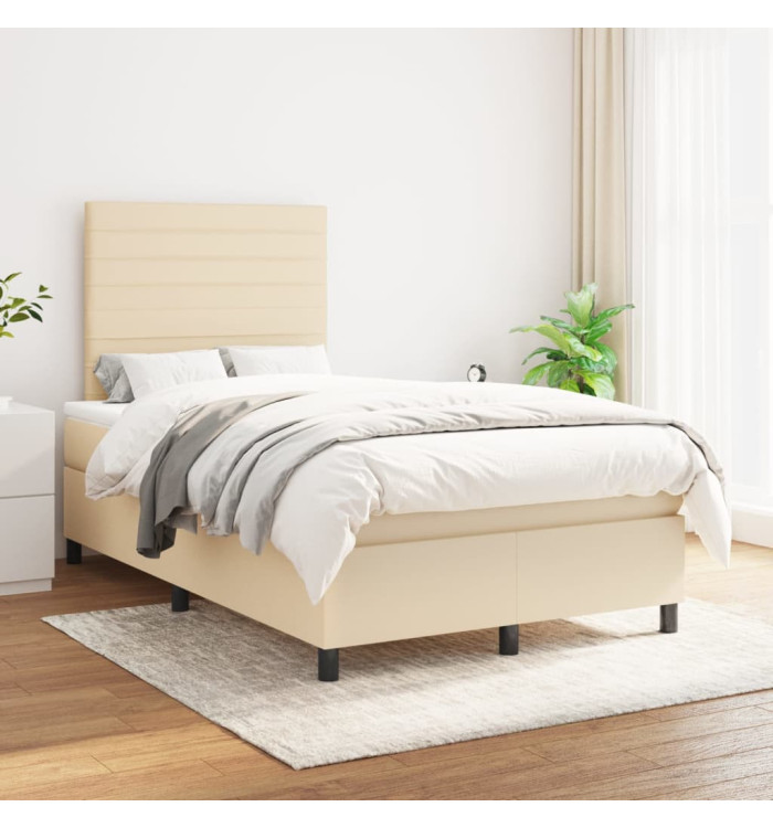 Sommier à lattes de lit avec matelas Crème 120x200 cm Tissu | Mobilier & Déco