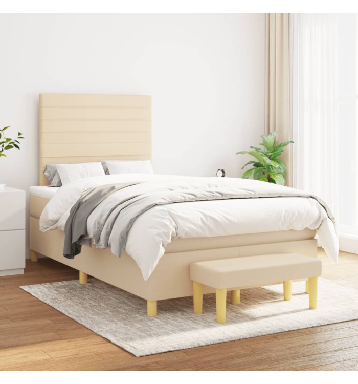 Sommier à lattes de lit avec matelas Crème 120x200 cm Tissu | Mobilier & Déco
