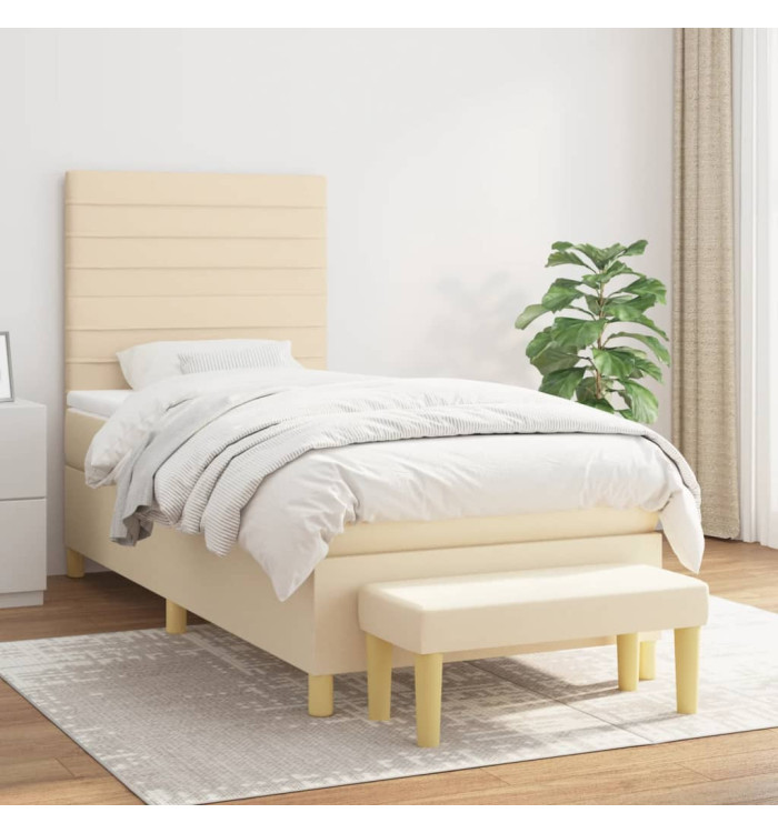 Sommier à lattes de lit avec matelas Crème 100x200 cm Tissu | Mobilier & Déco