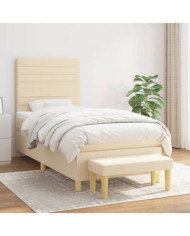 Sommier à lattes de lit avec matelas Crème 100x200 cm Tissu | Mobilier & Déco