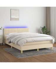 Sommier à lattes de lit avec matelas LED Crème 140x190 cm Tissu | Mobilier & Déco