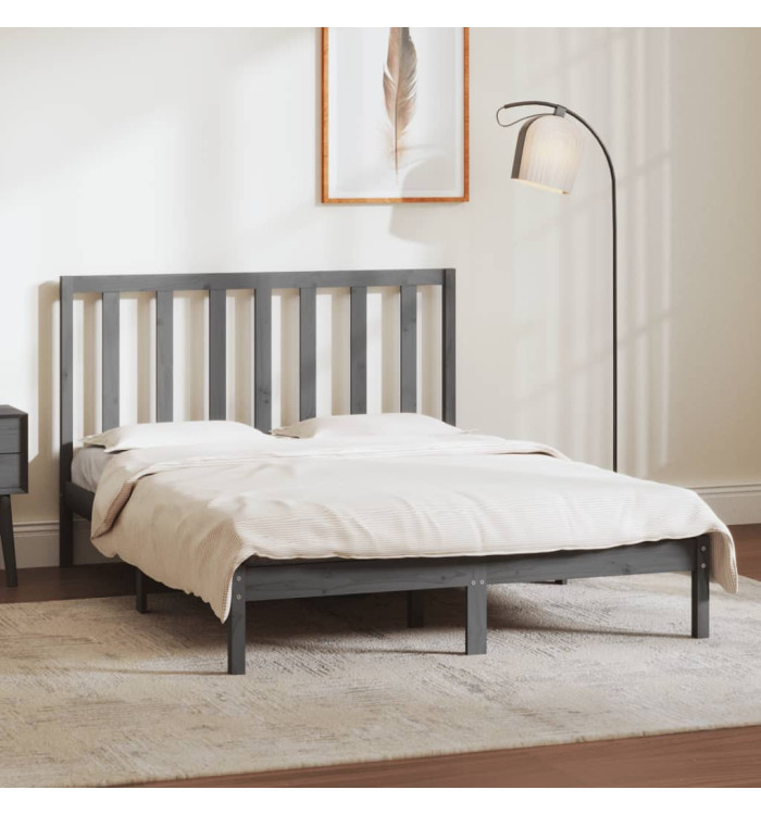 Cadre de lit sans matelas gris 135x190 cm bois de pin massif | Mobilier & Déco