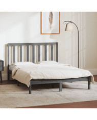 Cadre de lit sans matelas gris 135x190 cm bois de pin massif | Mobilier & Déco