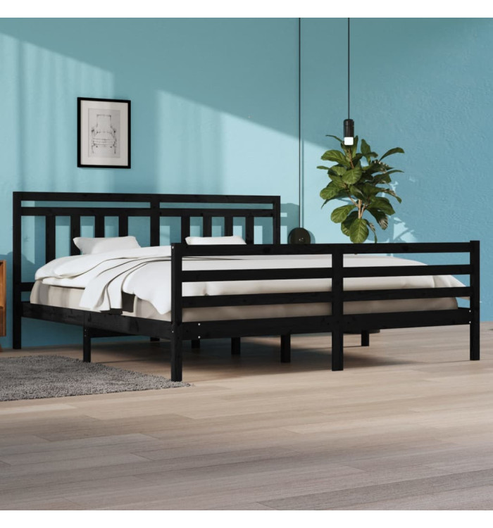 Cadre de lit sans matelas noir 200x200 cm bois massif | Mobilier & Déco