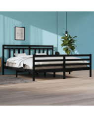 Cadre de lit sans matelas noir 200x200 cm bois massif | Mobilier & Déco
