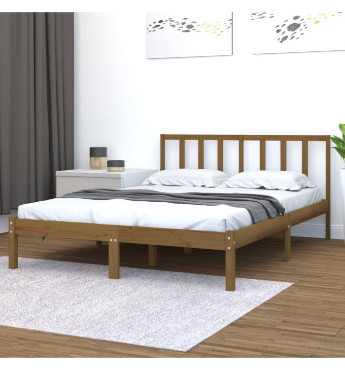 Cadre de lit sans matelas marron miel pin massif 120x200 cm | Mobilier & Déco