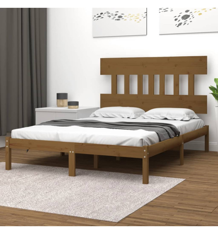 Cadre de lit sans matelas marron miel 120x200 cm bois massif | Mobilier & Déco
