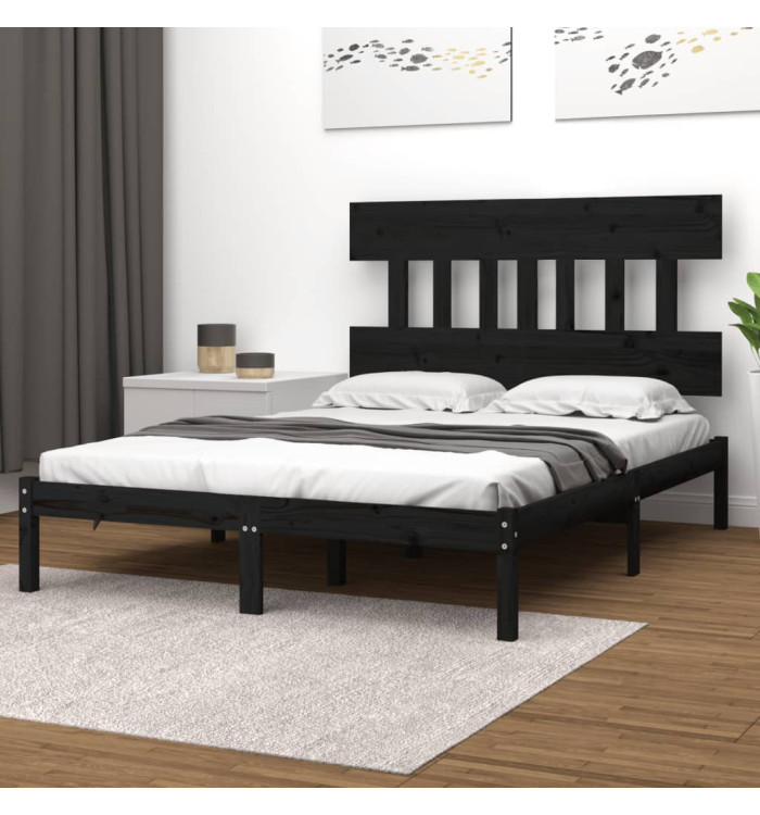 Cadre de lit sans matelas noir 140x190 cm bois massif | Mobilier & Déco