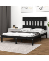 Cadre de lit sans matelas noir 140x190 cm bois massif | Mobilier & Déco