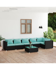 Salon de jardin 7 pcs avec coussins Résine tressée Noir | Mobilier & Déco