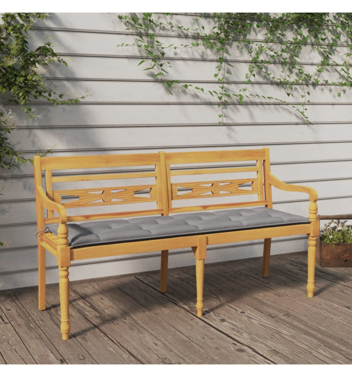 Banc Batavia avec coussin gris 150 cm Bois de teck massif | Mobilier & Déco