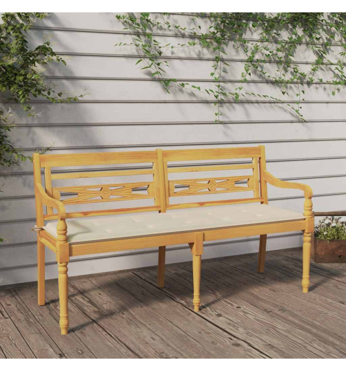 Banc Batavia avec coussin crème 150 cm Bois de teck massif | Mobilier & Déco