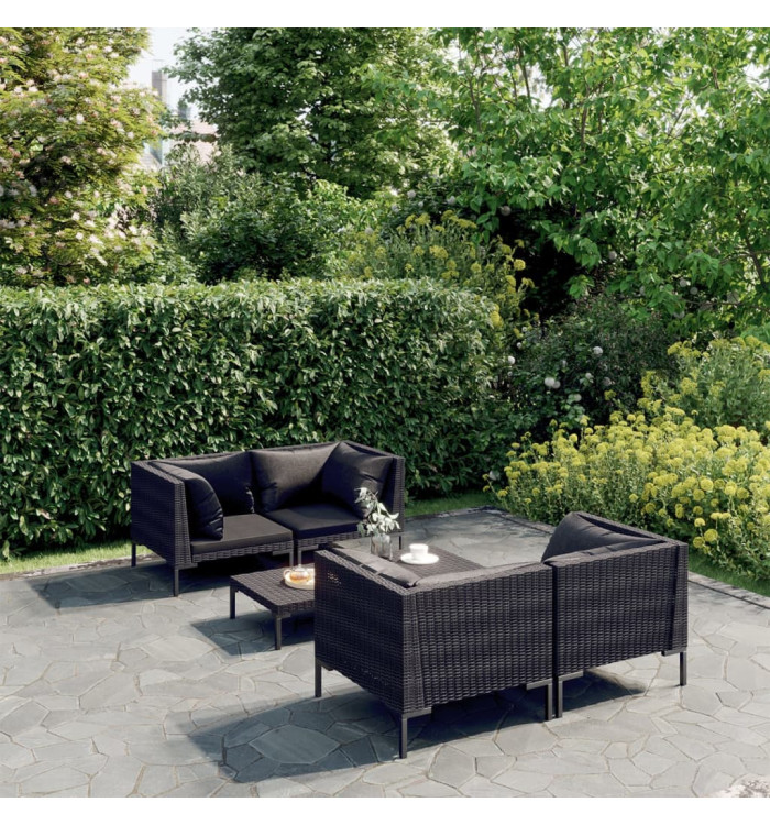 Salon de jardin 5 pcs avec coussins Résine tressée Gris foncé | Mobilier & Déco