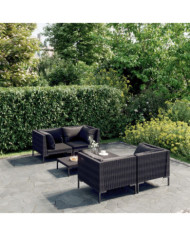 Salon de jardin 5 pcs avec coussins Résine tressée Gris foncé | Mobilier & Déco