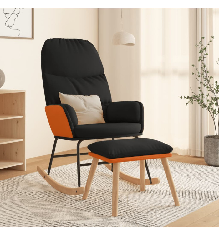 Chaise à bascule avec repose-pied Noir Tissu | Mobilier & Déco