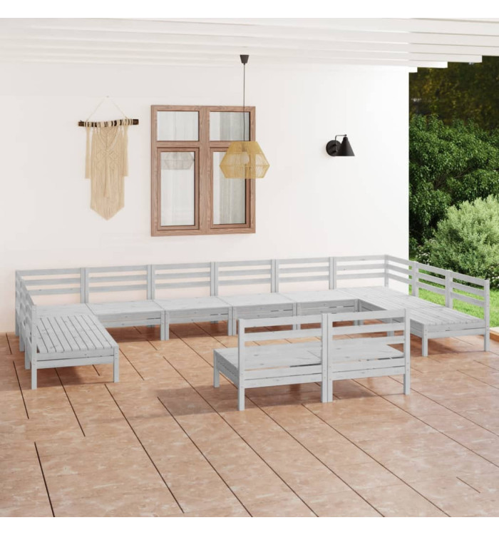 Salon de jardin 12 pcs Blanc Bois de pin massif | Mobilier & Déco