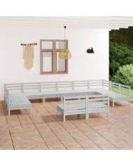 Salon de jardin 12 pcs Blanc Bois de pin massif | Mobilier & Déco