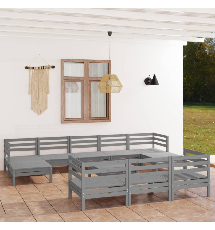 Salon de jardin 11 pcs Gris Bois de pin massif | Mobilier & Déco