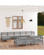 Salon de jardin 11 pcs Gris Bois de pin massif | Mobilier & Déco