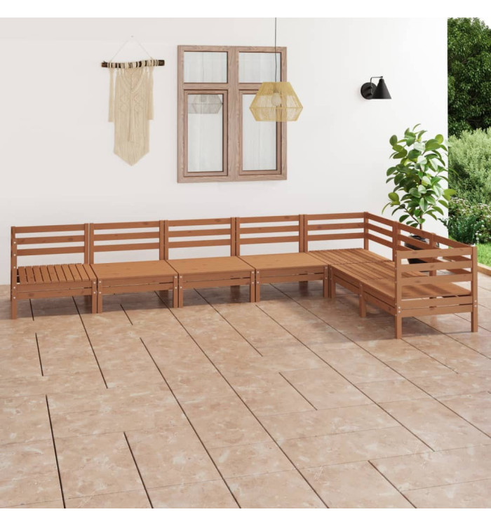 Salon de jardin 7 pcs Bois de pin massif Marron miel | Mobilier & Déco
