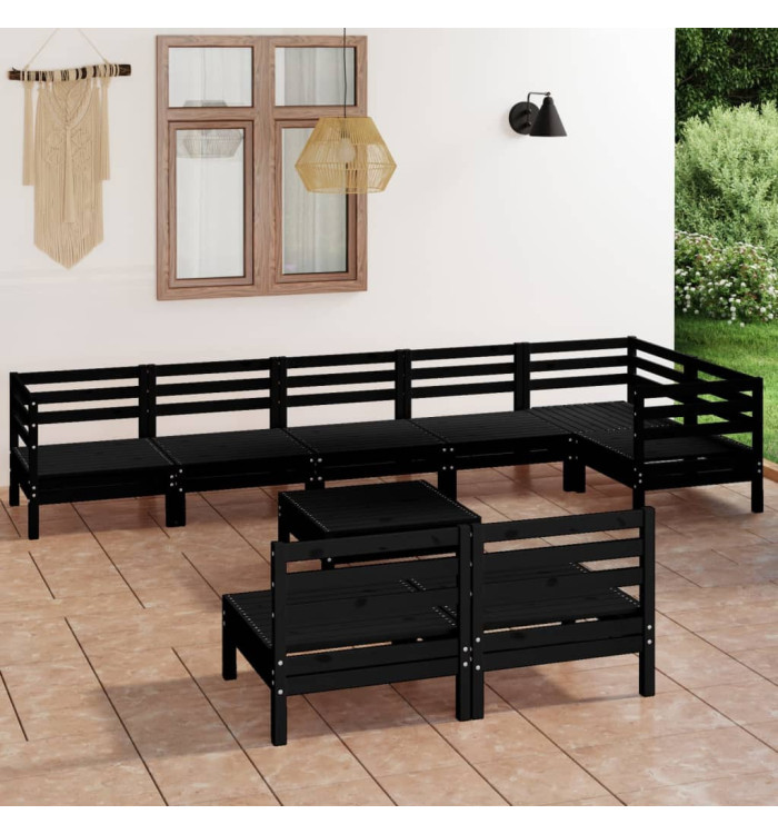 Salon de jardin 9 pcs Bois de pin massif Noir | Mobilier & Déco