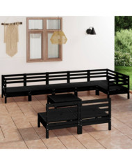 Salon de jardin 9 pcs Bois de pin massif Noir | Mobilier & Déco