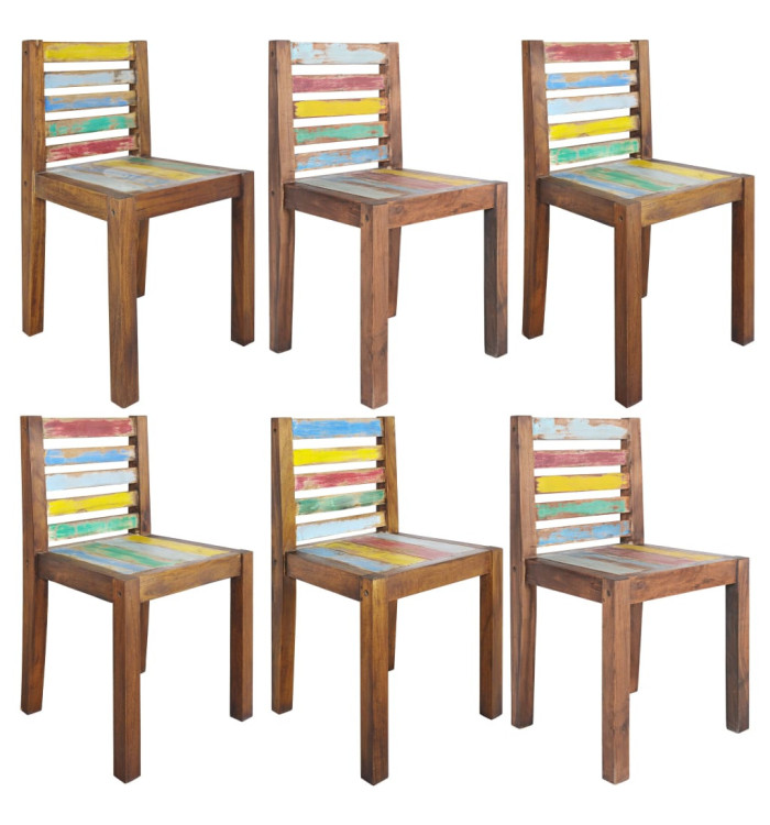 Chaises à manger lot de 6 bois de récupération solide | Mobilier & Déco