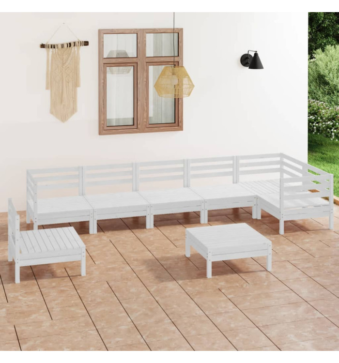 Salon de jardin 8 pcs Bois de pin massif Blanc | Mobilier & Déco