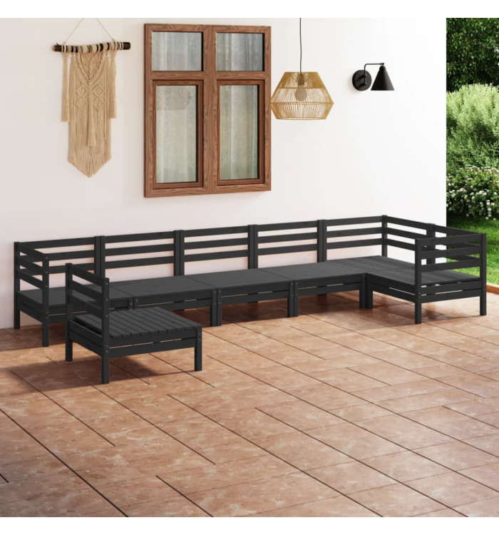 Salon de jardin 7 pcs Bois de pin massif Noir | Mobilier & Déco