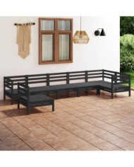Salon de jardin 7 pcs Bois de pin massif Noir | Mobilier & Déco