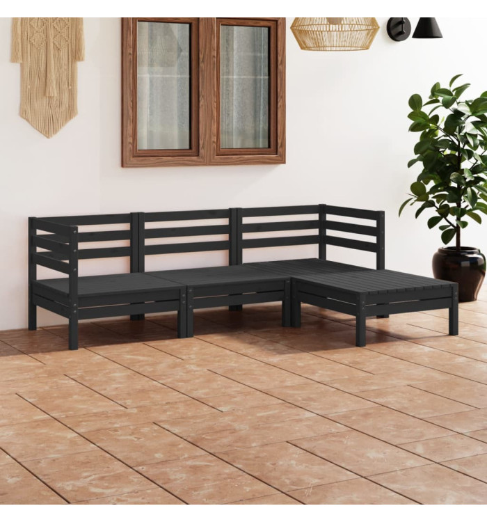 Salon de jardin 4 pcs Bois de pin massif Noir | Mobilier & Déco
