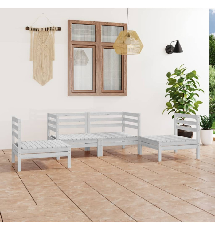 Salon de jardin 4 pcs Blanc Bois de pin massif | Mobilier & Déco