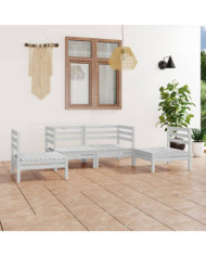 Salon de jardin 4 pcs Blanc Bois de pin massif | Mobilier & Déco