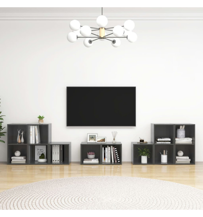 Ensemble de meubles TV 8 pcs Gris brillant Bois d'ingénierie | Mobilier & Déco